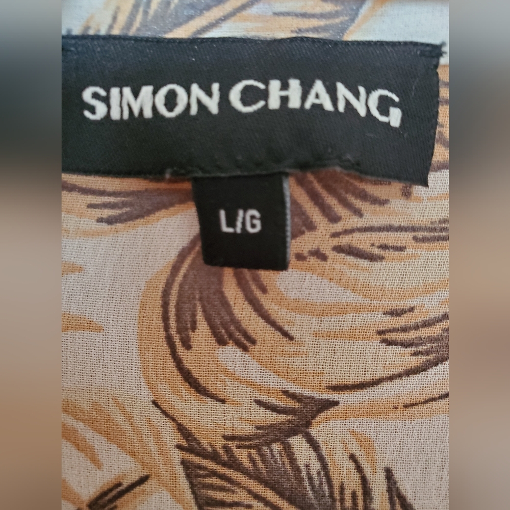 Simon Chang XL Tropical Print Sheer Long Sleeve Blouse w button cuffs & tie back - Picture 4 of 9